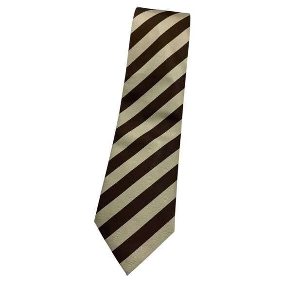 HOLLIDAY & BROWN Men's 100% Silk Necktie LUXURY Brown Beige Striped W:3.7